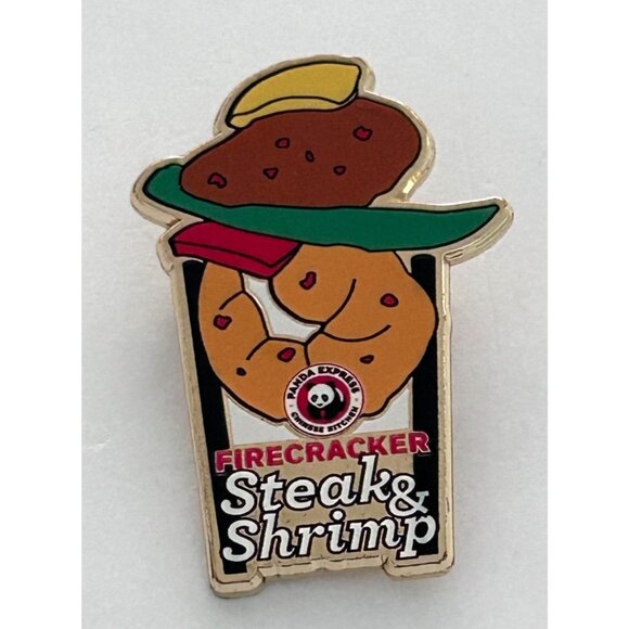 Panda Express Employee Firecracker Steak Shrimp Advertising Fast Food Lapel Pin - Picture 1 of 3